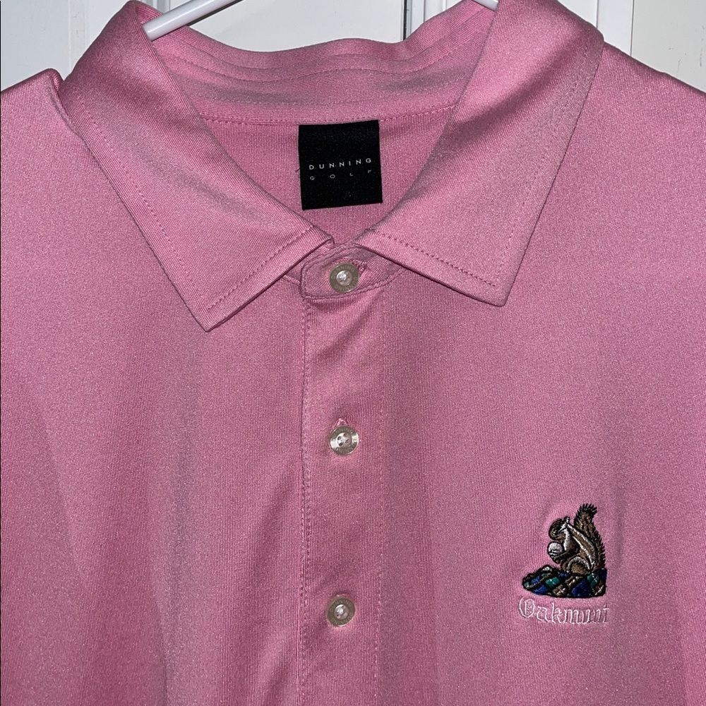 Dunning Pink Oakmont Country Club Squirrel Mens polo golf shirt L Tall Long